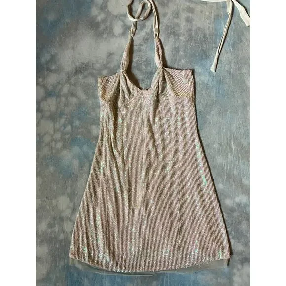 FREE PEOPLE Gold Rush Mini Dress Micro Sequin Cream Color Size XS SEXY COCKTAIL FREE PEOPLE Gold Rush Mini Dress Micro Sequin Cream Color Size XS SEXY COCKTAIL